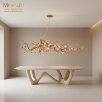 Lustre en cuivre fait main de luxe à hauteur réglable, avec branches longues, fleurs en cristal, art moderne, suspension LED pour salle à manger de villa