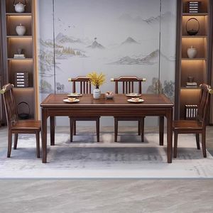 Ensemble table et chaises à manger en bois d'ébène massif style chinois, 6 pièces, rectangulaire, moderne et minimaliste - Product Image 3