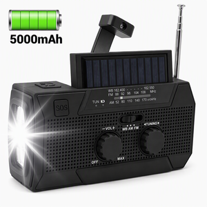 Radio solaire à manivelle 5000 mAh avec bandes AM FM WB et lampe de lecture pour kit d'urgence Typhoon et projets - Product Image 2