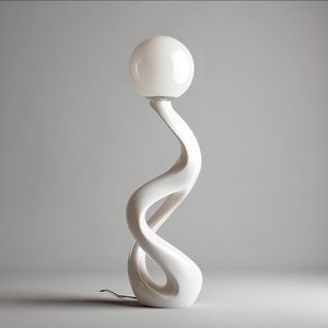 Neutral Tone Spiral Twist <b>Floor</b> <b>Lamp</b> Organic Sculpture Standing Light Frosted <b>Orange</b> Glass Globe Minimalist Wabi Sabi Home <b>Lamp</b> - Product Image 2