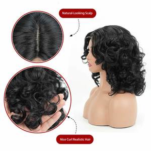 Perruque Courte Bouclée Ondulée Effet Désordonné Fibre Haute Température Bob Ondulations Souples Naturelles Réalistes Dentelle Transparente Style Brésilien Femme - Product Image 4