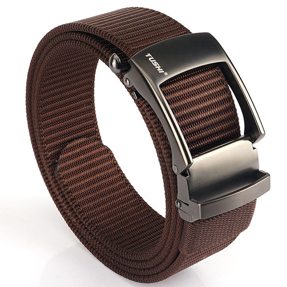Classic Luxury Men's Adjustable Automatic Buckle Brand Pattern Business Fashion Nylon Fabric And Leather Knitted Belts