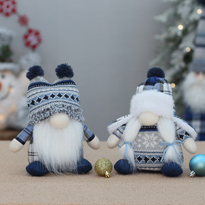 Poupée nain tricotée de Noël, bleue, à longue barbe, ornement décoratif pour la décoration de la maison pendant les fêtes - Product Image 1