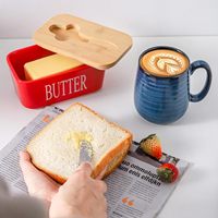 Boîte à beurre personnalisée avec couteau pour comptoir, récipient alimentaire hermétique avec couvercles en bambou