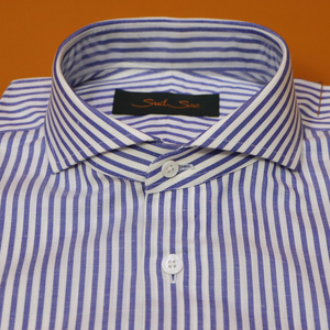 Camicia su Misura MTM Slim Fit per Uomo, Camicia Formale Blu a Righe, 100% Cotone, Manica Lunga - Product Image 4