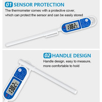 Thermomètre alimentaire numérique étanche ℃ / ℉   Commutateur de maintien des données Max/Min -50~300 ℃   Thermomètre à viande à piles LR44 pour la cuisine
