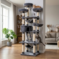 Arbre à chat de luxe tout-en-un avec deux paniers, hamac et poteaux à gratter en sisal, mobilier de jeu pour chat multi-niveaux en peluche grise