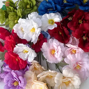 Bunga Hibiscus dekorasi bunga pernikahan, karangan bunga sutra imitasi baris dekorasi pernikahan berkualitas tinggi 6 kepala