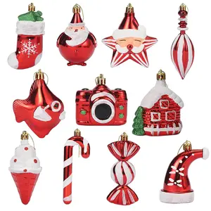 2pcs Red Christmas Ornaments Balls Plastic Xmas Tree Hanging Pendant Christmas Decorations for Home New Year Party Decor