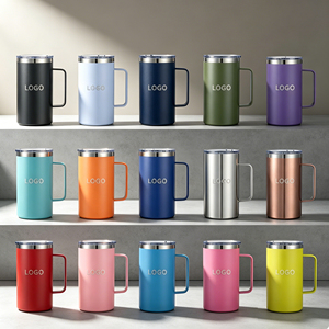 24oz <b>Large</b> Handle Insulated Coffee Mug Vacuum Stainless Steel Tumbler <b>Slide</b> Sip Lid & Sealed Straw Lid Multi Matte Colors - Product Image 1