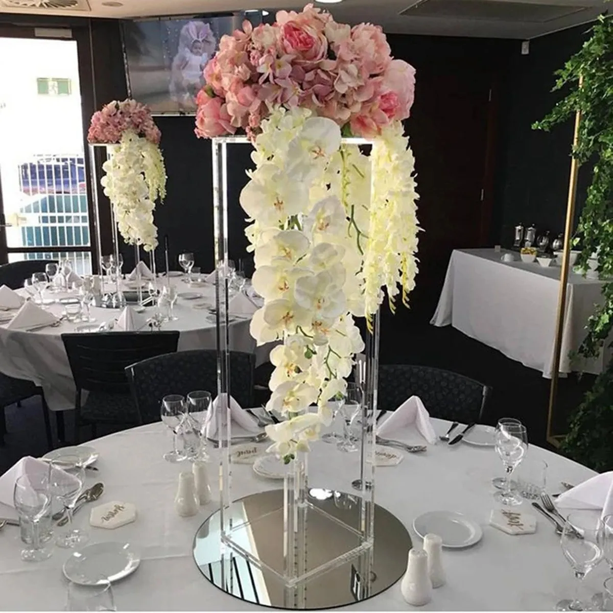 Centro de mesa acrílico transparente para boda, soporte de flores de cristal, Bases para fondo de boda, decoración para escenario