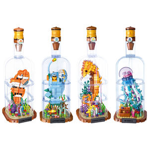 Ensemble de 4 jouets de construction pour enfants en forme de bouteilles de mer profonde, avec poissons-clown, hippocampes, poulpes et poissons-loups, veilleuse LED, décoration d'intérieur, cadeau - Product Image 1