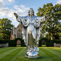 Statue religieuse catholique personnalisée OEM, grand cœur sacré de Jésus-Christ en acier inoxydable poli miroir, sculpture énorme faite à la main