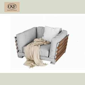 OKF Restaurant Premium Canapé en bois massif Fauteuil de salon vintage Petit fauteuil lounge avec corde Tissage Style luxe moderne - Product Image 1