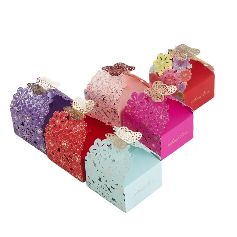 Mini boîte à bonbons en papier, fleur papillon creuse chocolat faveur de mariage boîte cadeau