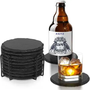 批发石板杯垫4x4黑色空白石板石板杯垫散装方形石板石杯杯垫饮料酒吧厨房家居