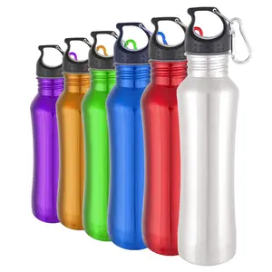 BPA 무료 750ML 18/8 스테인레스 스틸 스포츠 물병 인어 모양의 넓은 입 개방 카라비너 후크 뚜껑 마시는