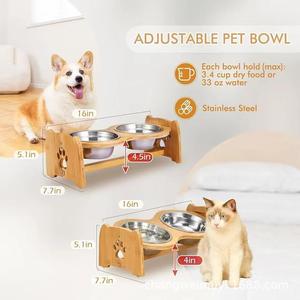 Solid Wood Pet <b>Feeder</b> Double Bowl Elevated <b>Cat</b> Dog Bowl Rack For Feeding - Product Image 3