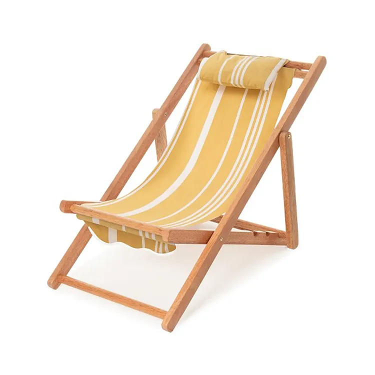 Portable kids wood beach lounger cotton canvas boho fringe folding children cute lawn chair with tassels flap