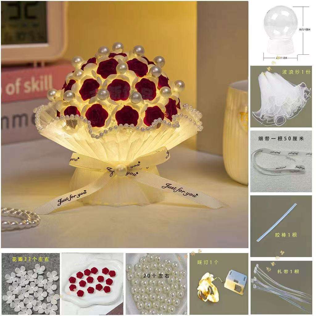 โคมไฟกลางคืนรูปดอกกุหลาบสีแดงกำมะหยี่