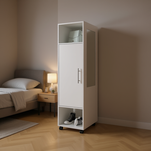 Armoire miroir pleine longueur blanche 62,9 H avec 1 porte et 3 étagères, meuble de chambre à coucher - Product Image 2