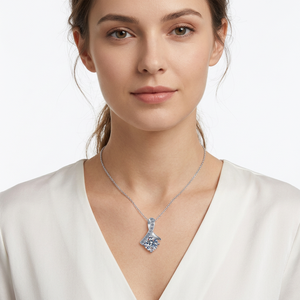 Collar con Colgante de Moissanita, Corte Brillante Redondo, Plata 925 con Baño de Rodio, Engaste de Garra, Cadena Clásica para Mujer, Compromiso - Product Image 5