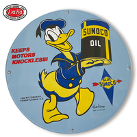 Plaque en porcelaine émaillée Sunoco Oil, motif animal de dessin animé rétro américain