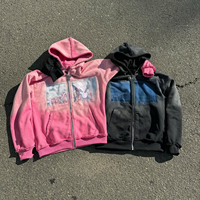Ensemble sweat-shirt à capuche ample et lavé Streetwear pour hommes, avec fermeture à glissière brodée et délavée au soleil, surdimensionné, hiver