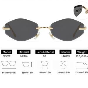 Lunettes de soleil carrées sans monture unisexes avec logo personnalisé, protection UV400, en métal, tendance 2026 - Product Image 5