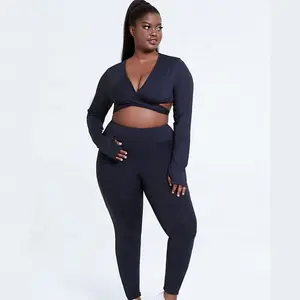 Abbigliamento da salotto da donna Logo personalizzato Plus Size 4XL abbigliamento sportivo Set da due pezzi completo Casual Crop Top e pantaloni da Jogging Fitness Yoga Wear