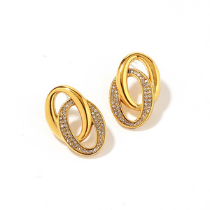 Aros de Acero Inoxidable Chapados en Oro con Diamantes Blancos, Diseño Geométrico para Uso Diario - Product Image 4