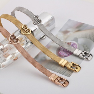 Mother Day Gift Stainless Steel <b>Mama</b> Bangle Custom Gold Plated Mesh <b>Bracelet</b> - Product Image 3