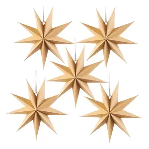 9-Pointed Natural Paper Star Lanterns Christmas Hanging Lamp Rustic Paper Decorations Shade Wedding Birthday Christmas Home Part