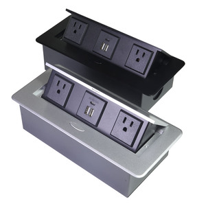 미국식 다기능 알루미늄 합금 팝업 데스크탑 소켓, 2개의 콘센트, 2개의 네트워크 포트, 18W USB 고속 충전 기능 포함 - Product Image 1