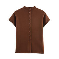 Pull en polyester tricoté à col rond et boutonnage simple, style vintage automne européen-américain, pour femme, idéal pour les trajets quotidiens