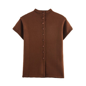 Maglione Femminile Autunnale in Stile Europeo e Americano, Vintage, Moda Commuter, Manica Corta, Monopetto con Bottoni, Collo Tondo, in Poliestere Lavorato a Maglia - Product Image 1
