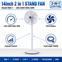 Ventilateur de sol et de table 2-en-1 moderne noir et blanc, puissant, réglable en hauteur, avec commande rotative, 7 pièces, 50W, 14 pouces, pour bureau à domicile
