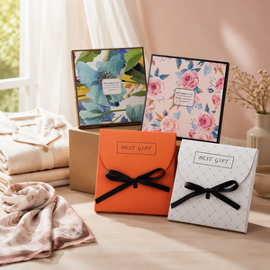 Caja <span class=keywords><strong>de</strong></span> Regalo Personalizada con Sobre, Caja <span class=keywords><strong>de</strong></span> Embalaje Plegable <span class=keywords><strong>de</strong></span> Cartulina Blanca con Cinta Floral a <span class=keywords><strong>Cuadros</strong></span> para Bufandas, Toallas, Ropa Interior y Pijamas - Product Image 5