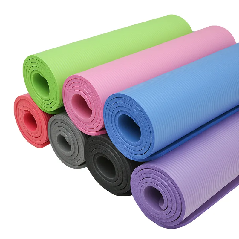 manufacturer fitness nbr pilates yoga mat custom logo 10mm thick non-slip black yoga mat nbr