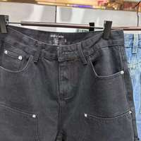 MIXED EMOTION Short en jean délavé style américain, tendance, brodé et à rivets, pour hommes et femmes, style hip-hop