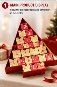Custom Christmas Tree Shaped Advent <b>Calendar</b> Box 17 Drawer Red Gold Foil Empty OEM Luxury Holiday Countdown Packaging Wholesale - Product Image 5