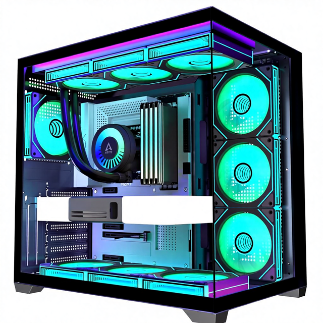 ANSAITE Full Tower Gaming PC Case 9 PWM ARGB Fans Panoramic Tempered Glass 360mm Radiator Support Acrylic Material Audio Front