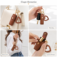 Étui à rouge à lèvres en cuir PU de qualité supérieure avec logo personnalisé, porte-clés, mini porte-gloss à lèvres avec breloque en forme de cœur