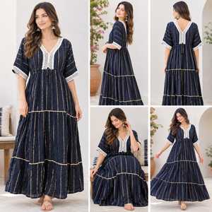 Vestido Maxi Estilo Boho de Rayón con Lurex para Mujer – Vestido Largo Fluido para Vacaciones de Verano, Resort y Uso Casual - Product Image 4