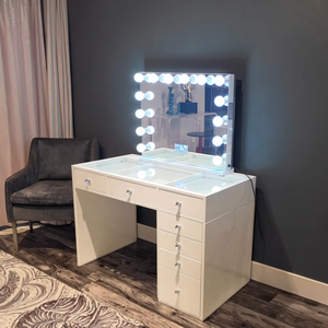 2022 Luxury Wooden Bedroom Set U.S. Stock High Glossy Finish Modern 7 <strong>Drawers</strong> Dressing Table Lighted <strong>Makeup</strong> Vanity Luxury Vanity - Product Image 1