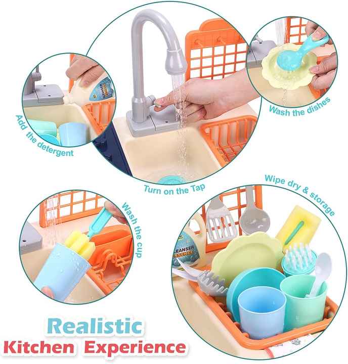Juego de simulación para lavar platos, juego para niños, fregadero, juego de cocina, juguete con grifo real, juegos de estufa de cocina