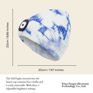 Tie Dye Cuffed Beanie Skull <span class=keywords><strong>Cap</strong></span> Avec Carré Avant Lumière Pod Doux Côtelé Acrylique Plié Manchette pour Nuit Courir En Plein Air Led Chapeau - Product Image 2