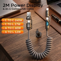 Câble de données USB multifonctionnel 4-en-1 en PVC 240W USB-C vers Type-C avec écran LCD pour charge rapide - Vente en gros