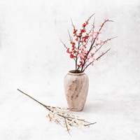 Décoration d'intérieur : Fleur artificielle en soie de prune de Luoyang, fausse fleur, plante verte, style chinois, faite à la main, pour meuble TV