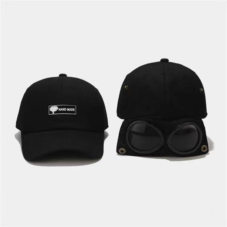 Aviator Style Goggles Baseball Cap - Reversible Trucker Hat With Attached Sunglasses, Adjustable, Cotton, Unisex